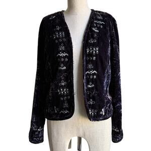Chico’s Purple Crushed Velvet Silver Embroidered Jacket Size S